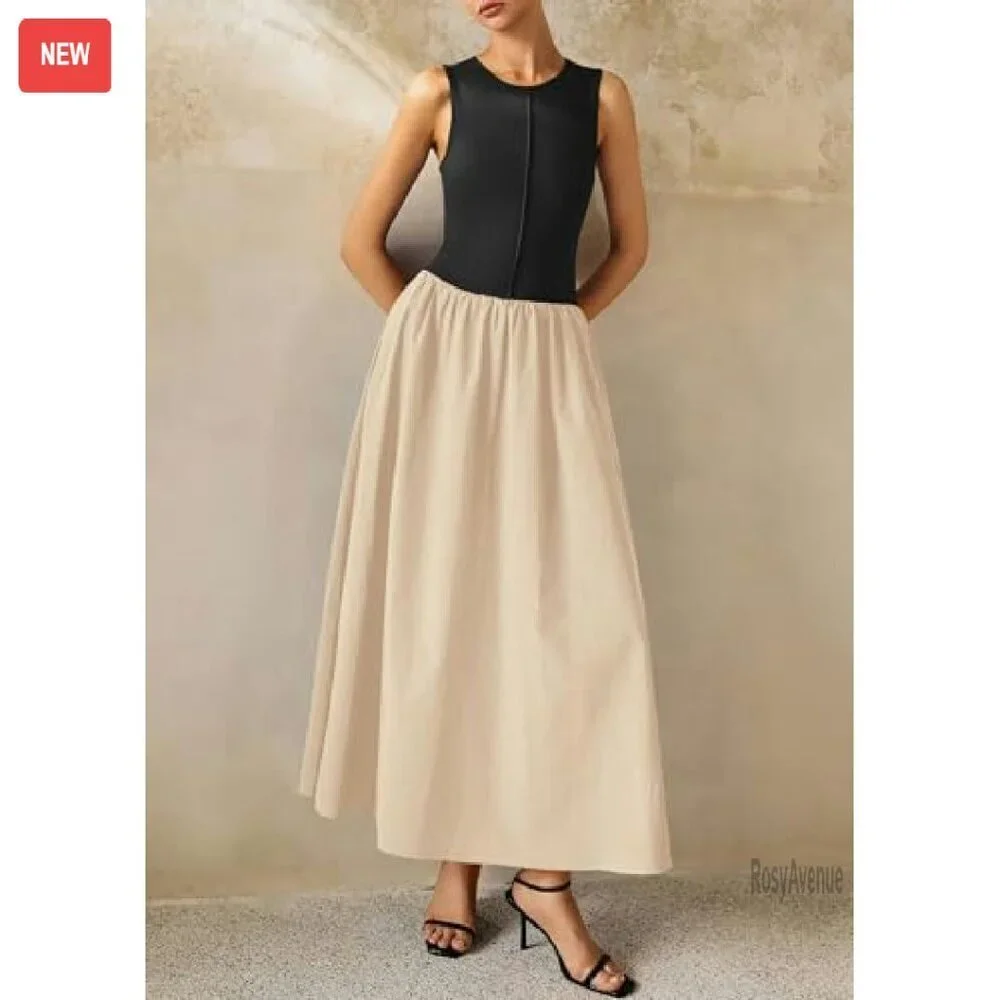 Sleeveless Maxi Dress Patchwork Knit Flowy Long Casual Summer